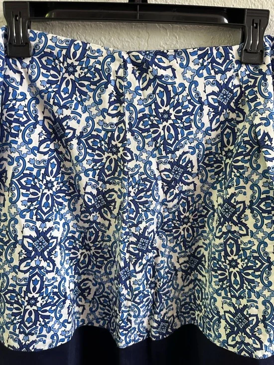 Milly Blue White Floral A-Line Skirt Size L Statement Midi Knee Length Cotton - Picture 3 of 11